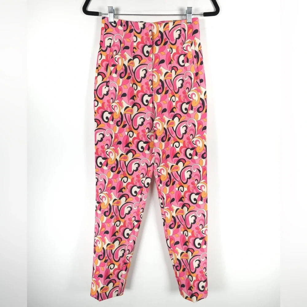 NWT ZARA Paisley Floral Straight‎ Leg High Waist Pants 1478/935 Size XS